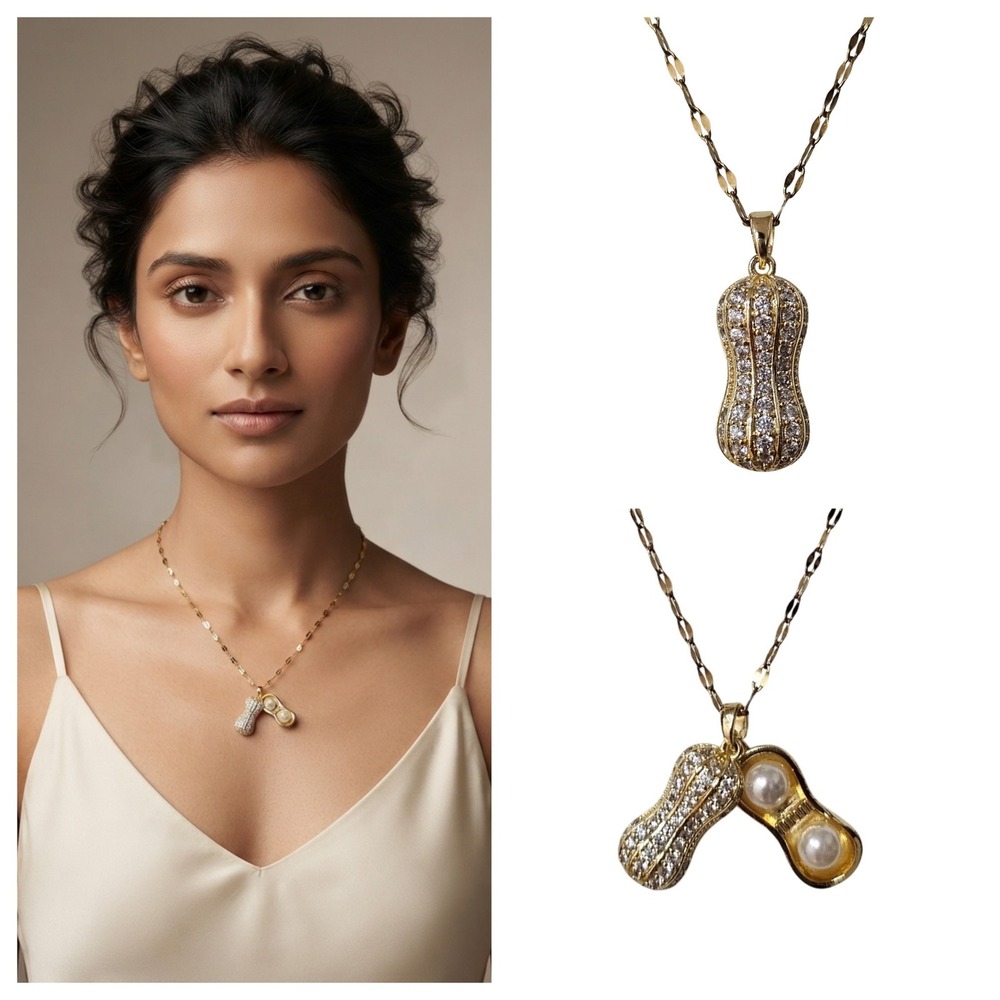 Peanut Pearl Dainty Locket Necklace Gold Pave Crystal Quiet Luxury Minimalist